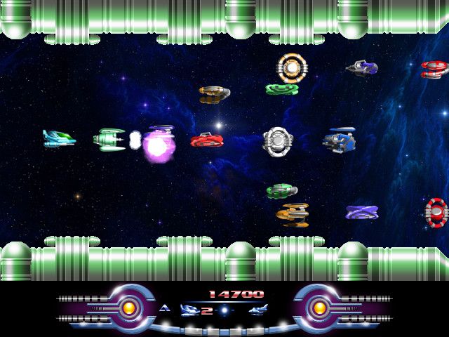 Armalyte (Windows) screenshot: Still farther in, with more enemies.
