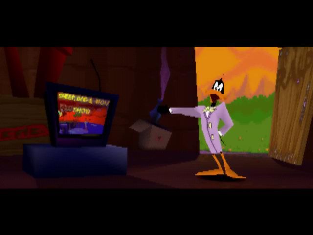 Looney Tunes: Sheep Raider (PlayStation) screenshot: Suddenly Duffy Duck appears.