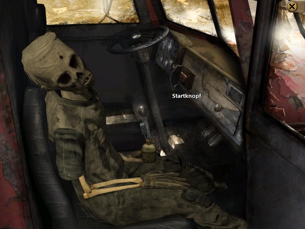 The Fall: Mutant City (Windows) screenshot: Examining the vehicle's interior (in German)