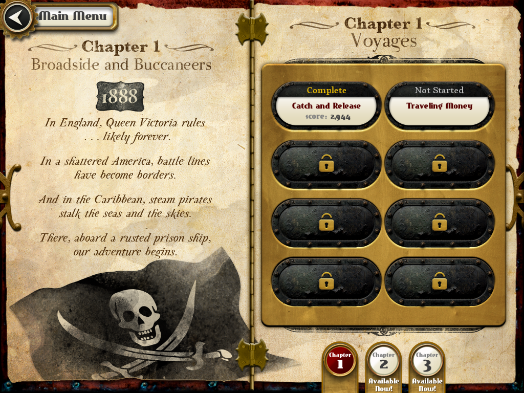 Crimson: Steam Pirates (iPad) screenshot: Choosing a Voyage.