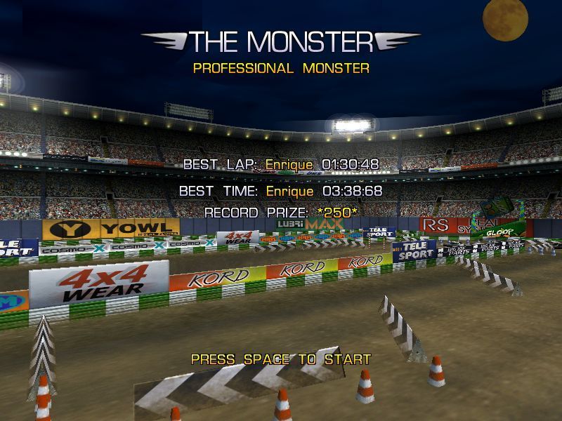 Beetle Buggin' (Windows) screenshot: Before the challenge begins the camera flies around the stadium giving the player an idea whatthey're up against. This race consists of 2 laps to be completed in 3m:15s
