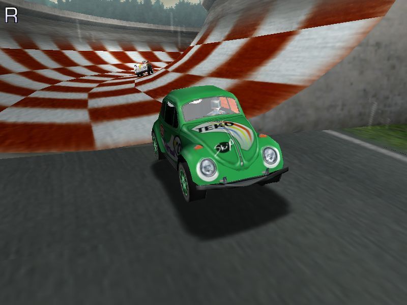 Beetle Buggin' (Windows) screenshot: A shot from a replay of the Speed event. These cars look the most like traditional Beetles.