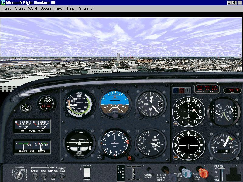 Washington D.C.: Scenery for Microsoft Flight Simulator 5 (DOS) screenshot: The DC-Mall area flight has the pilot flying over the Capitol building towards the Potomac. This is the cockpit view