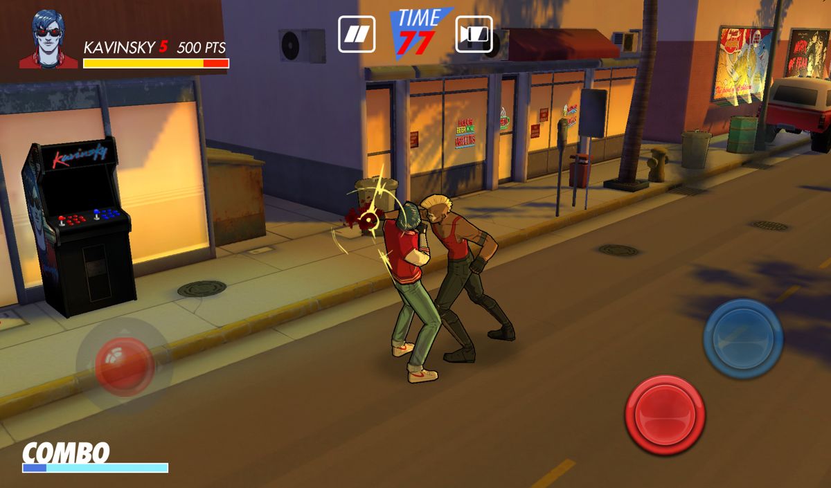 Kavinsky (Android) screenshot: Hit and kick back with the red and the blue button.