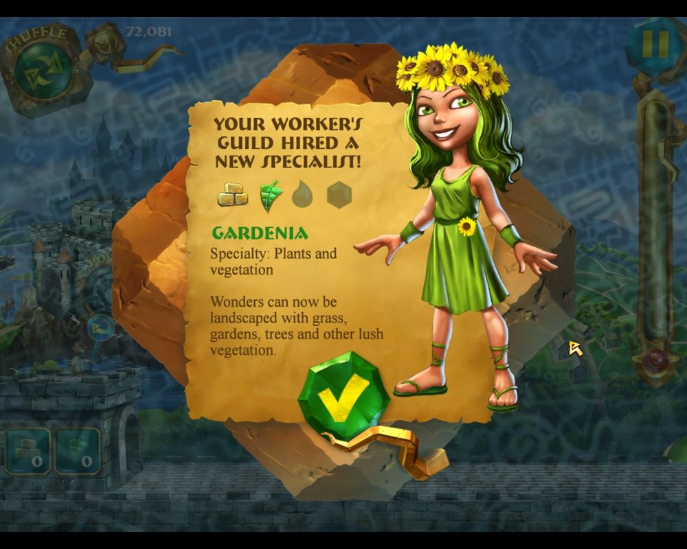 7 Wonders: Magical Mystery Tour (Windows) screenshot: The greenery resource has been added