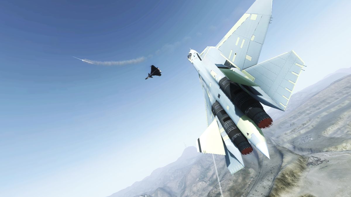JASF: Jane's Advanced Strike Fighters (Xbox 360) screenshot: PAK-FA watches P-10 Tiger Claw evade missile