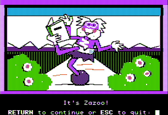 Microzine #8 (Apple II) screenshot: Zazoo Come Home! - I Save Zazoo