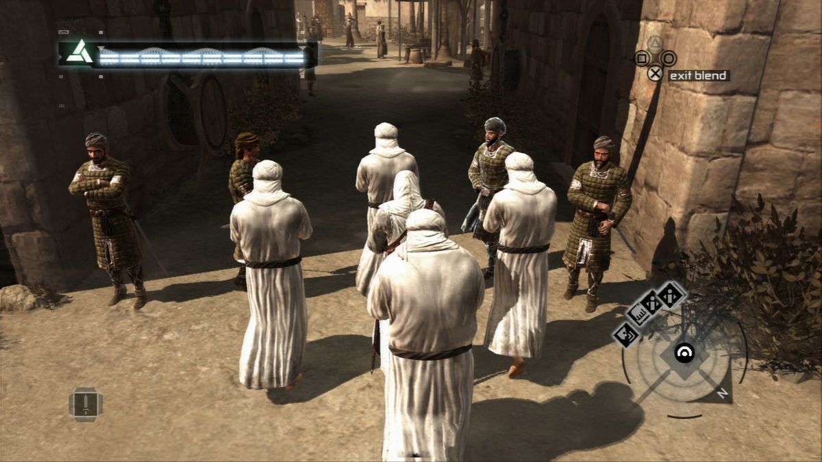 Assassin's Creed (PlayStation 3) screenshot: Blend with the monks to pass the guards and enter the city.