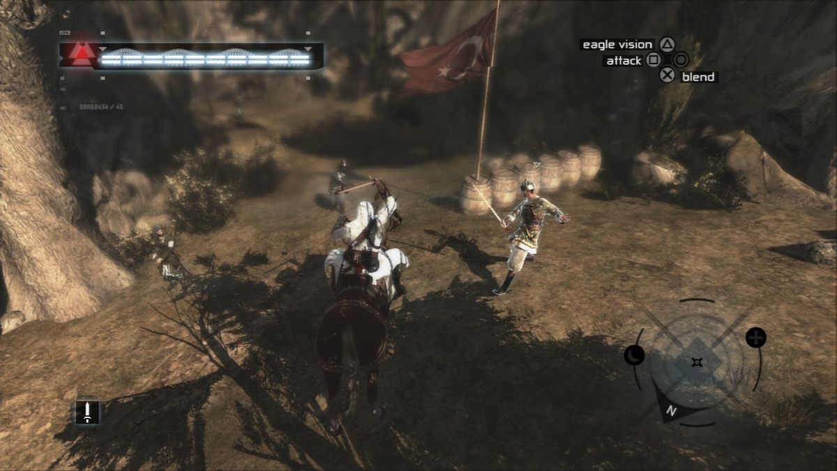 Assassin's Creed (PlayStation 3) screenshot: Attacking from the horse may look like an advantage, but it is actually harder than fighting on foot.