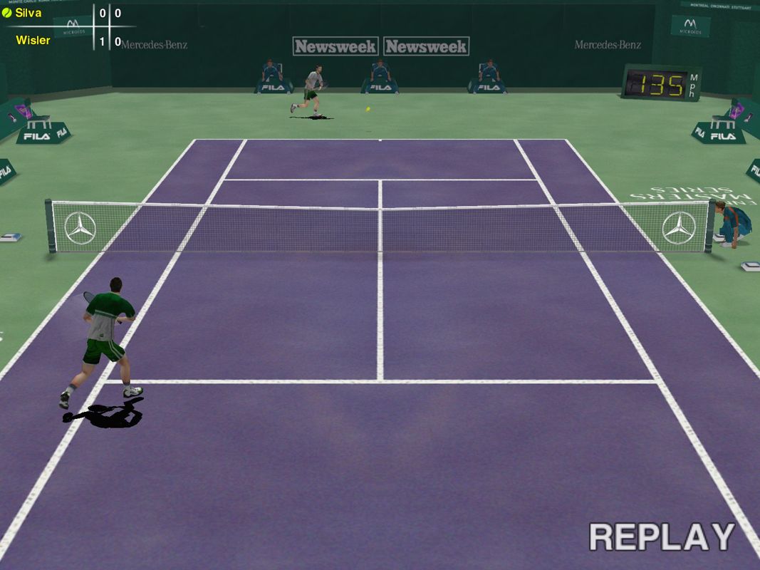 Tennis Masters Series (Windows) screenshot: The game shows a replay after a rally