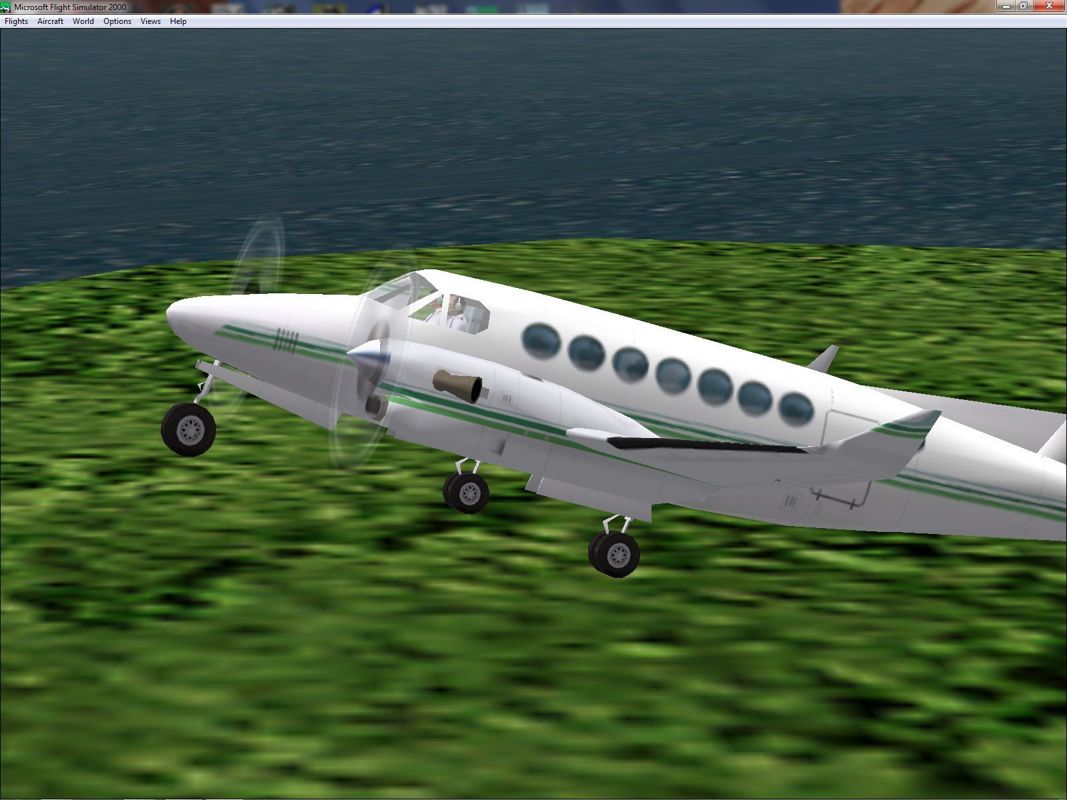 Microsoft Flight Simulator 2000: Professional Edition (Windows) screenshot: The Beech King Air 350 in-flight