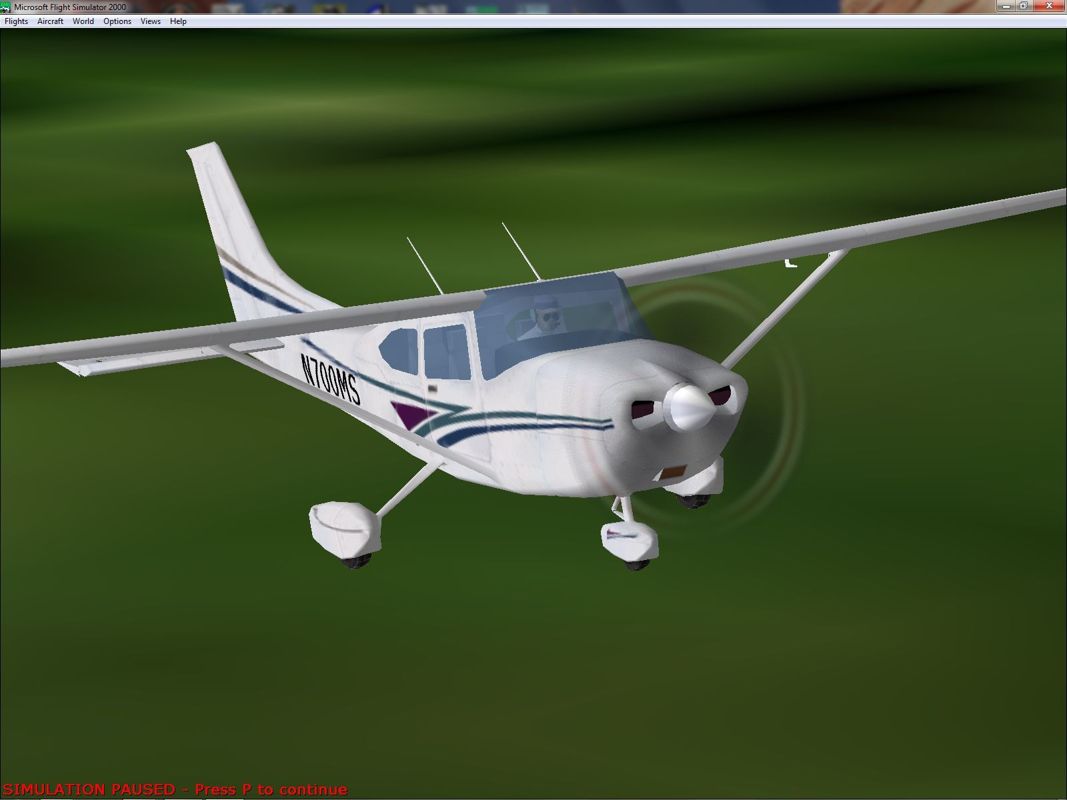 Microsoft Flight Simulator 2000: Professional Edition (Windows) screenshot: The Cessna Skylane 128S is practically the default plane in this flight simulation. There are two versions in this simulator. Externally they look the same.