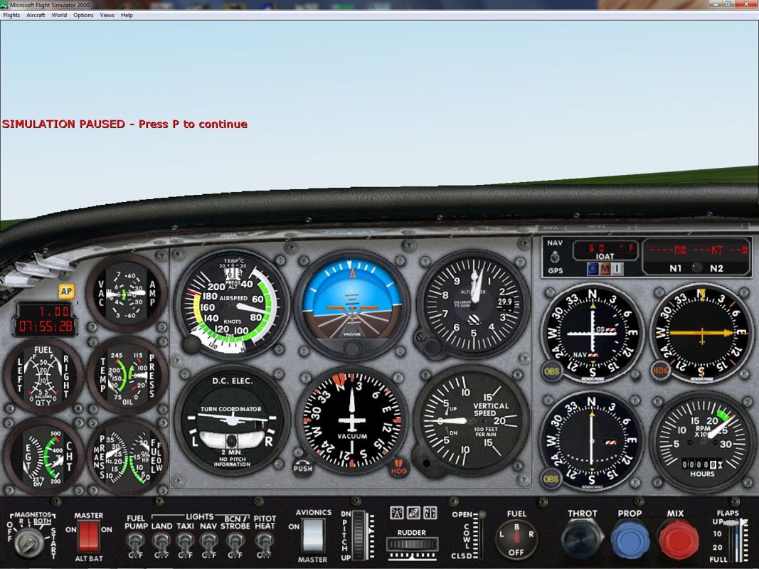 Microsoft Flight Simulator 2000: Professional Edition (Windows) screenshot: The standard cockpit of the Cessna Skylane 128S