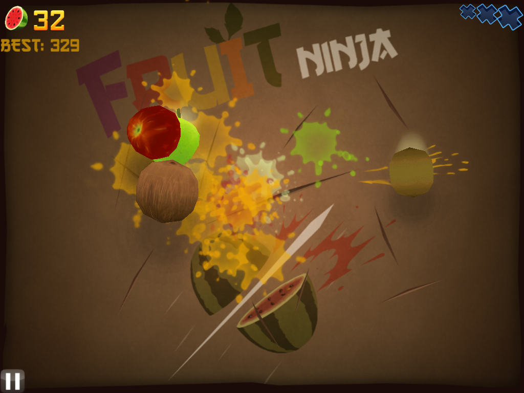 Fruit Ninja (iPad) screenshot: Arcade mode you can't afford to miss any fruit