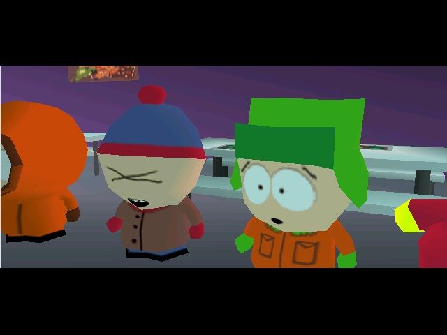 South Park (Windows) screenshot: Stan is frustrated at having to repeatedly save the town, and I agree with him.