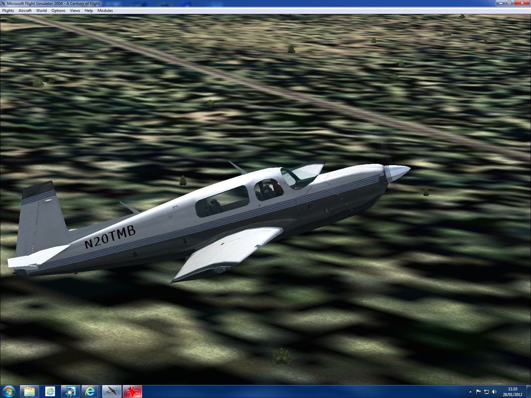 Microsoft Flight Simulator 2004: A Century of Flight (Windows) screenshot: Mooney is an aircraft manufacturer I hadn't heard of. They made fast planes powered with Porsche engines. This is their Bravo model flying over Suriname