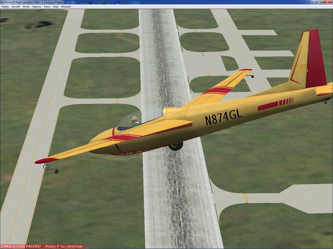 Microsoft Flight Simulator 2004: A Century of Flight (Windows) screenshot: The Schweizer 2-32 sailplane is the only sailplane included in the simulation. It's been included in the series since 1989 when it was introduced in Microsoft Flight Simulator (v4.0).