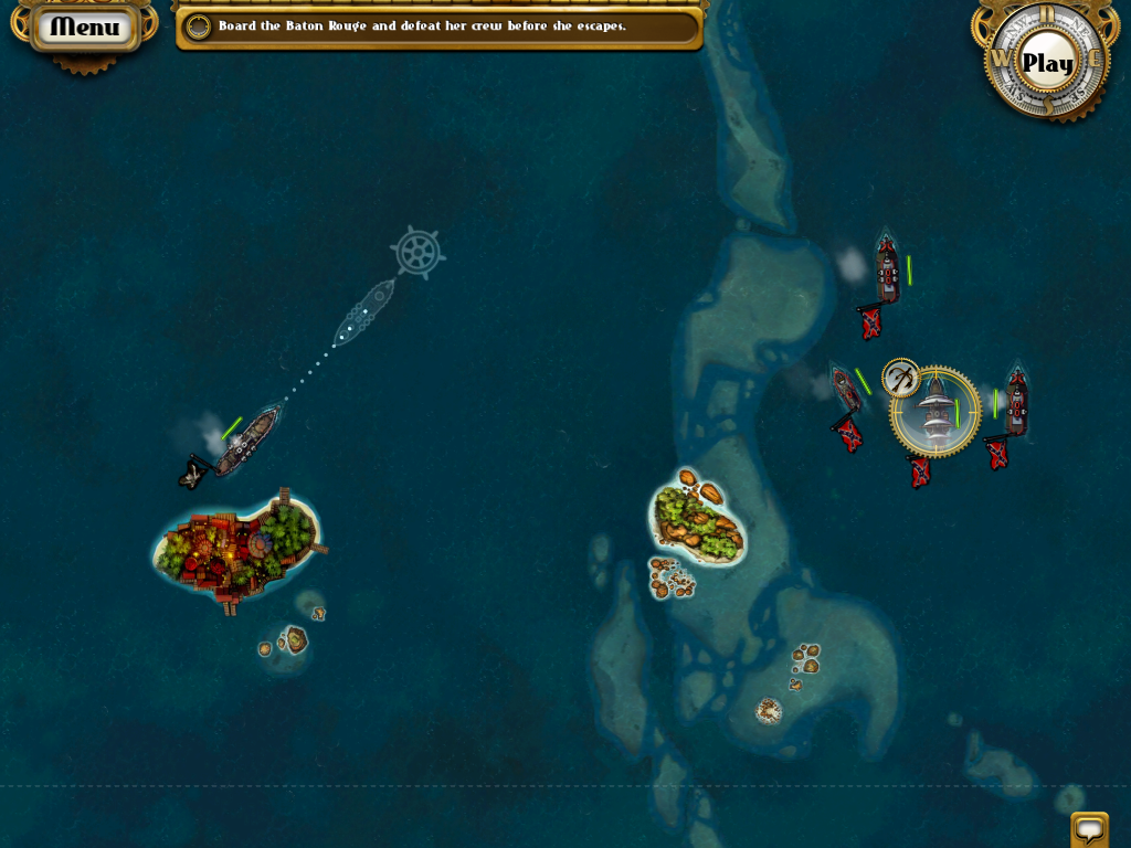 Crimson: Steam Pirates (iPad) screenshot: The circled ship is my goal.