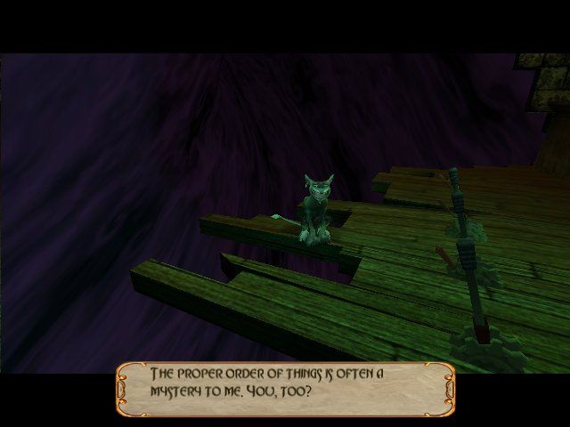 American McGee's Alice (Windows) screenshot: Alice: you really think I'm THAT dump, cat? >(