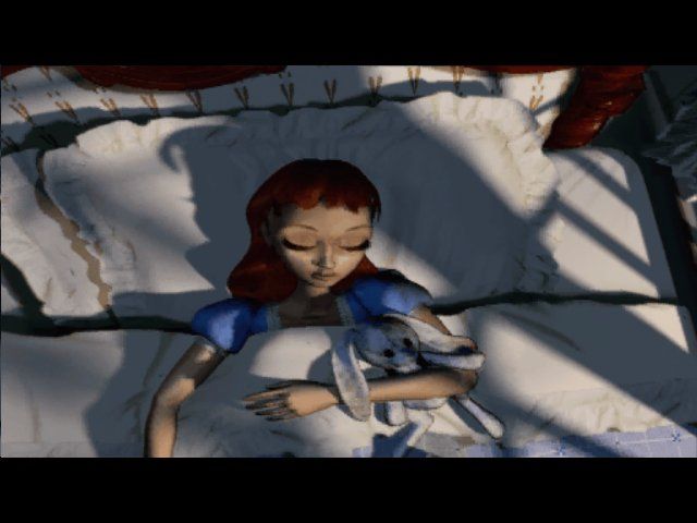 American McGee's Alice (Windows) screenshot: Once upon a time, there was a girl name Alice living happily with her family and her imaginary world Wonderland... (intro)