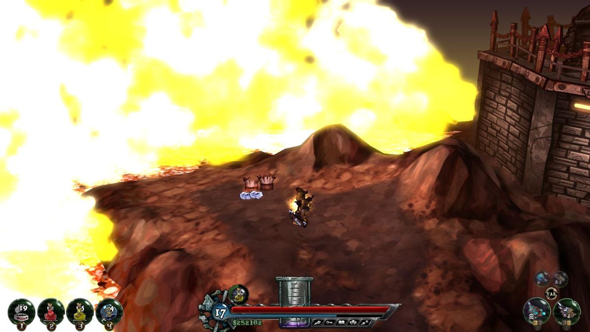 The Baconing (Windows) screenshot: Bacon fire. It's like Mount Doom in <i>Lord of the Rings</i>.