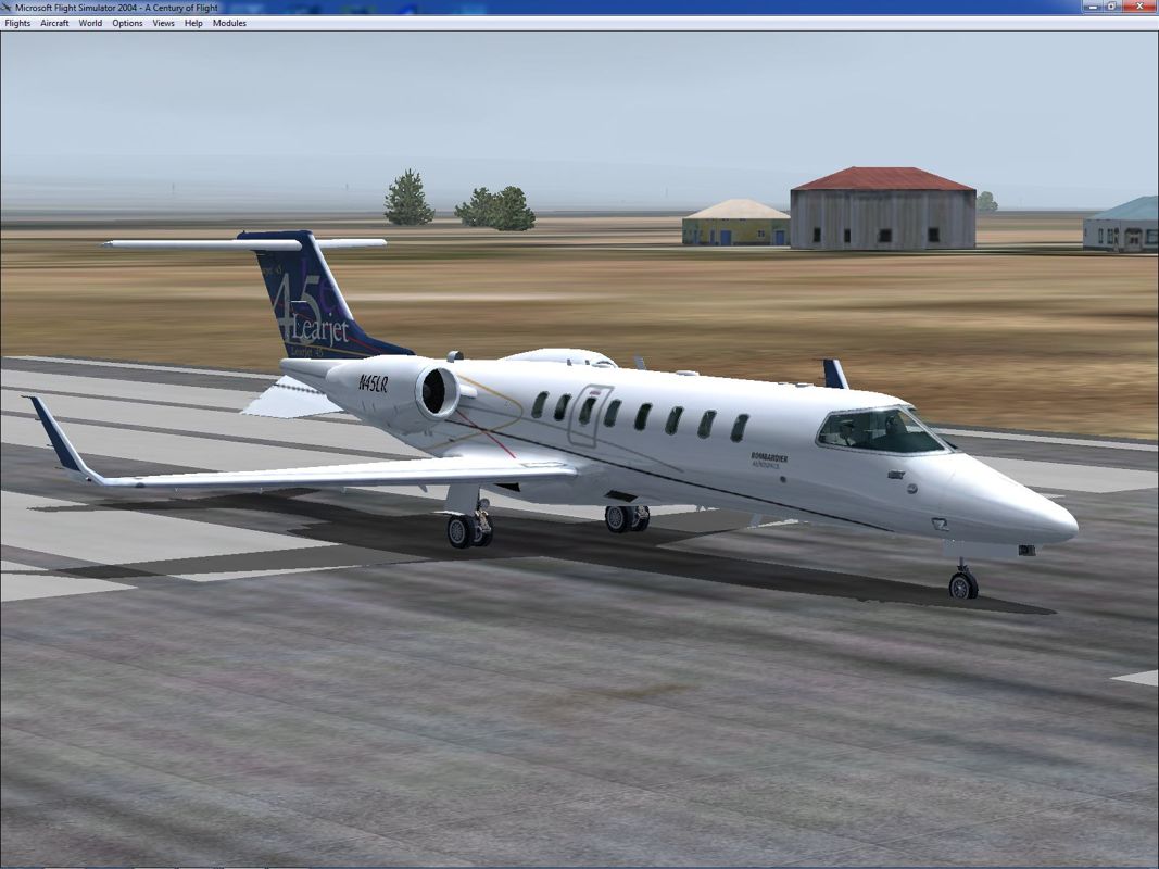 Microsoft Flight Simulator 2004: A Century of Flight (Windows) screenshot: The Bombardier Learjet 45 on the tarmac at General Jose Antonio Anzoa airfield in Venezuela