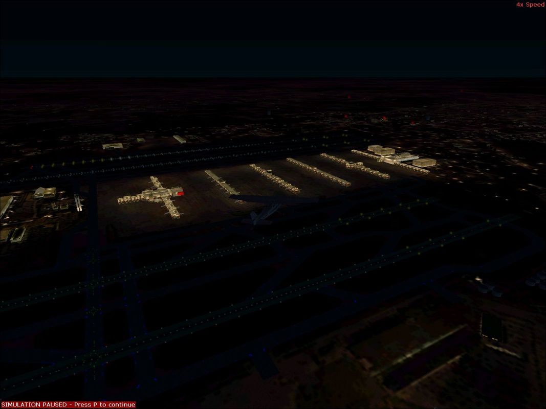 World Airports (Windows) screenshot: Atlanta airport by night using the default scenery