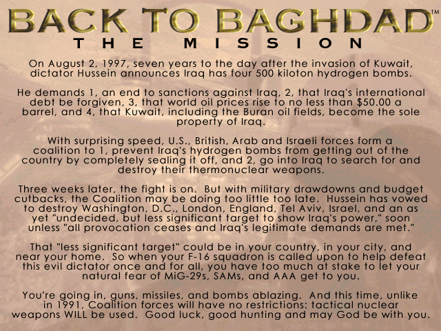 Back to Baghdad (DOS) screenshot: The plot