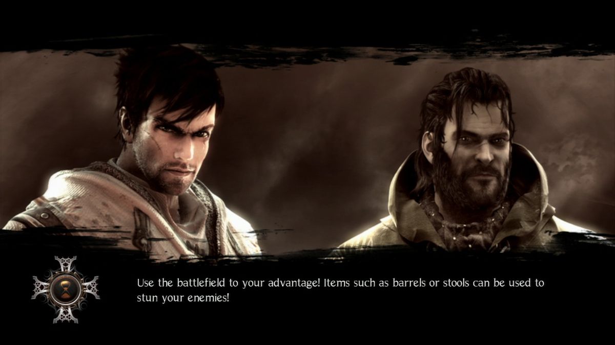The Cursed Crusade (PlayStation 3) screenshot: Loading screens show the two main characters with random tips.
