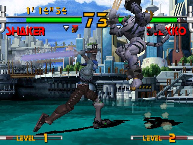 Plasma Sword: Nightmare of Bilstein (Dreamcast) screenshot: Sword attack while opponent jumps