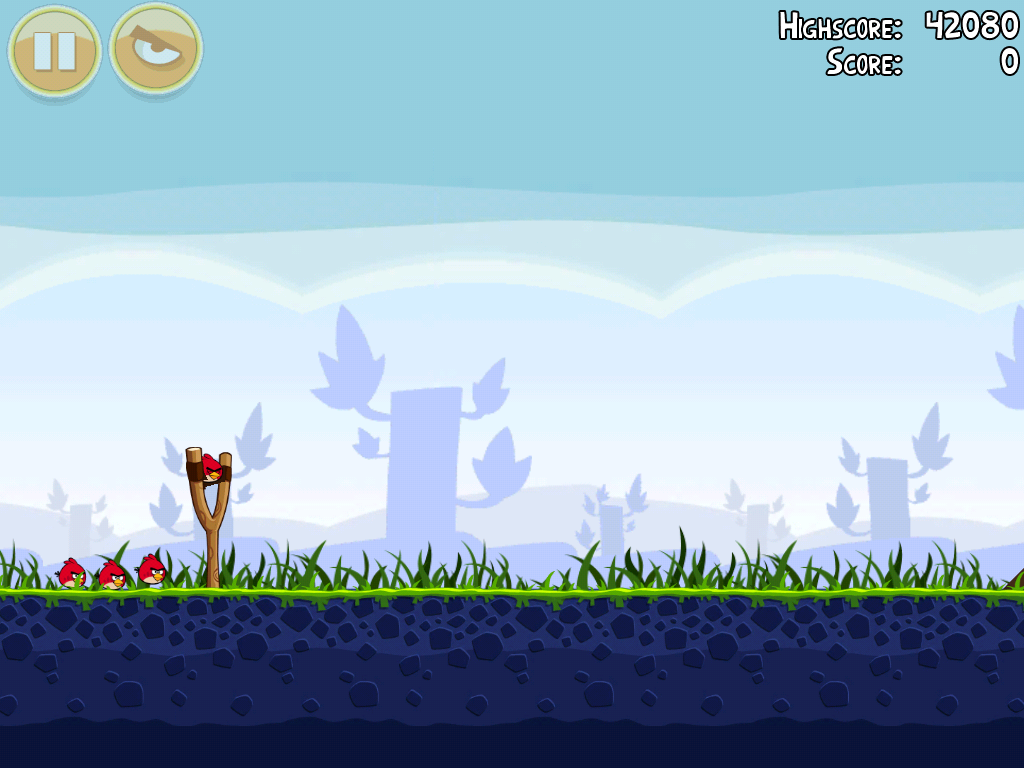 Angry Birds (iPad) screenshot: Preparing to launch an angry bird