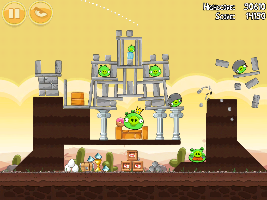 Angry Birds (iPad) screenshot: Some levels can be tricky and require careful use of the birds