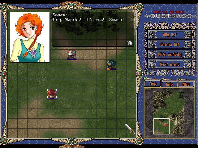 Battle of the Youstrass (Windows) screenshot: Help has arrived and she's a pretty girl too. Seara commands the elemental fighter Rimstol