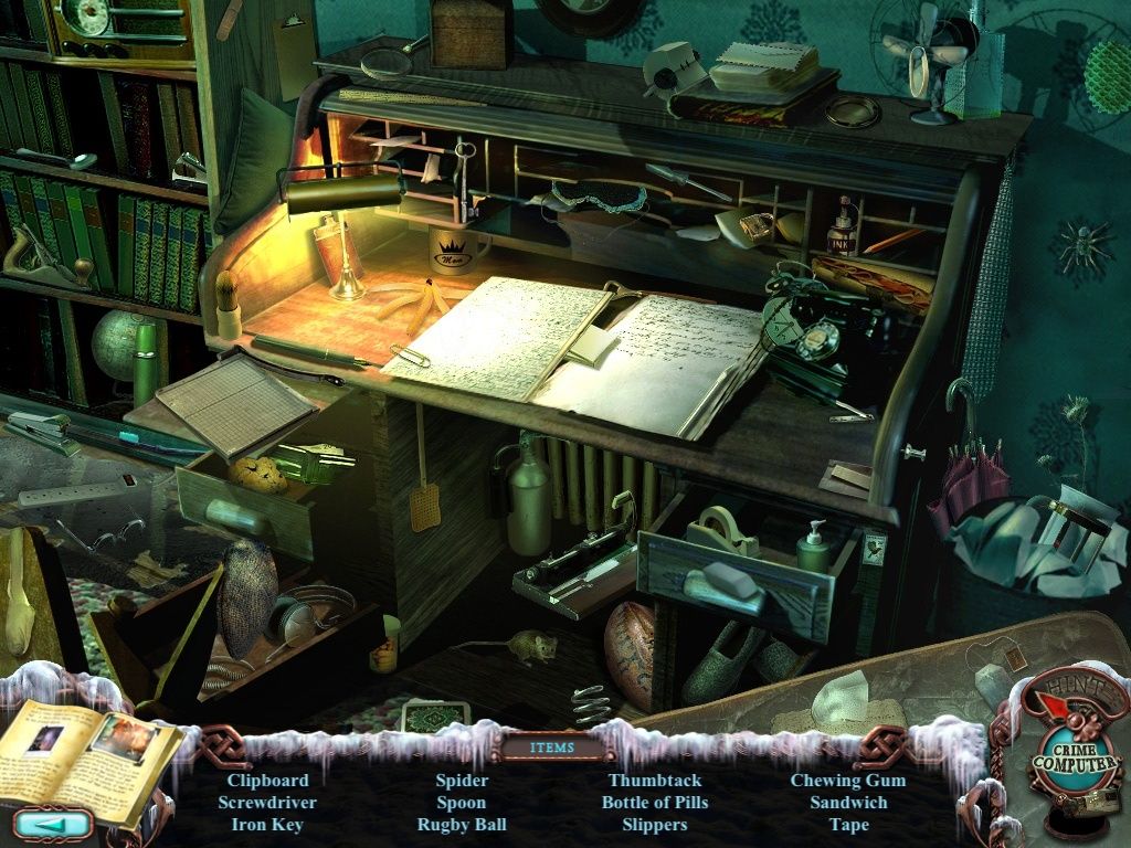 Mystery Case Files: Dire Grove (Collector's Edition) (iPad) screenshot: Manager's office desk - objects