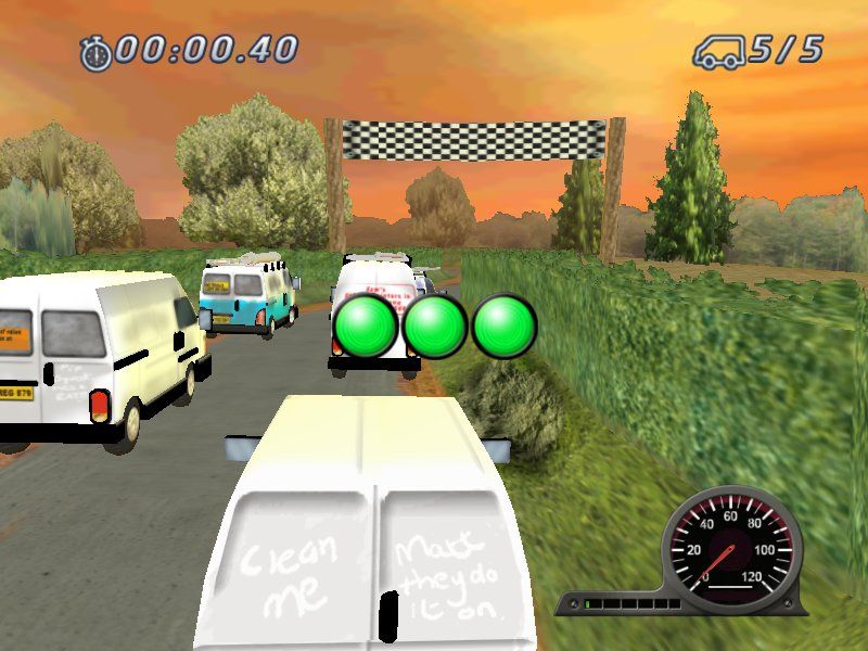 White Van Racer (Windows) screenshot: A new race in beautiful sunset light.