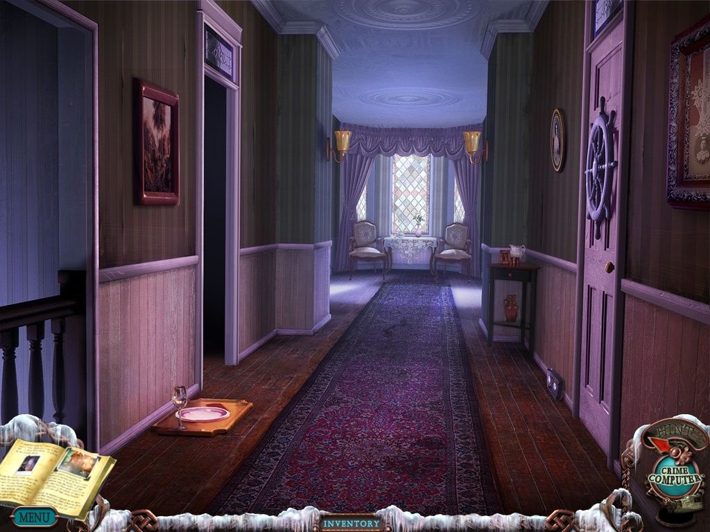 Mystery Case Files: Dire Grove (Collector's Edition) (iPad) screenshot: Upstairs hallway to hotel rooms