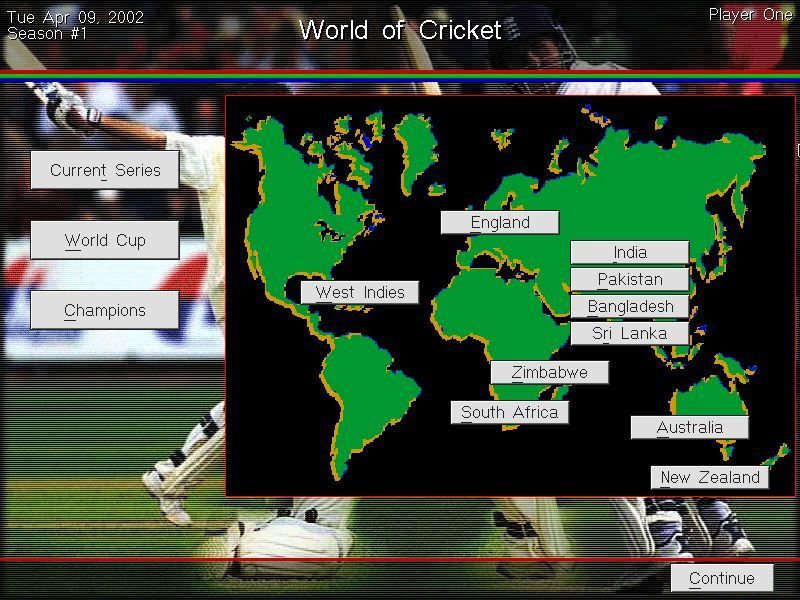 Michael Vaughan's Championship Cricket Manager (Windows) screenshot: The World Of Cricket option allows the player to track progress of any team, any league, anywhere