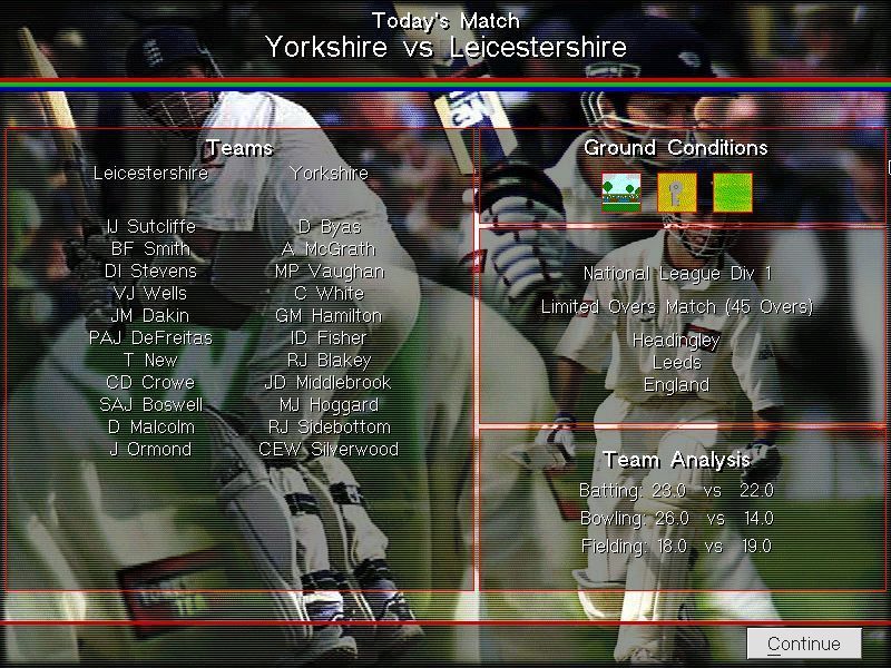 Michael Vaughan's Championship Cricket Manager (Windows) screenshot: There are the teams as they line up to do battle