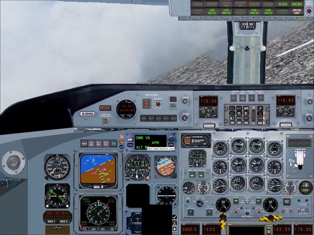 Aircraft: Collector's Edition (Windows) screenshot: The Dash8-Q200 main instrument panel. The black square in the centre was there all the time and did not go away when the views were changed and then changed back
