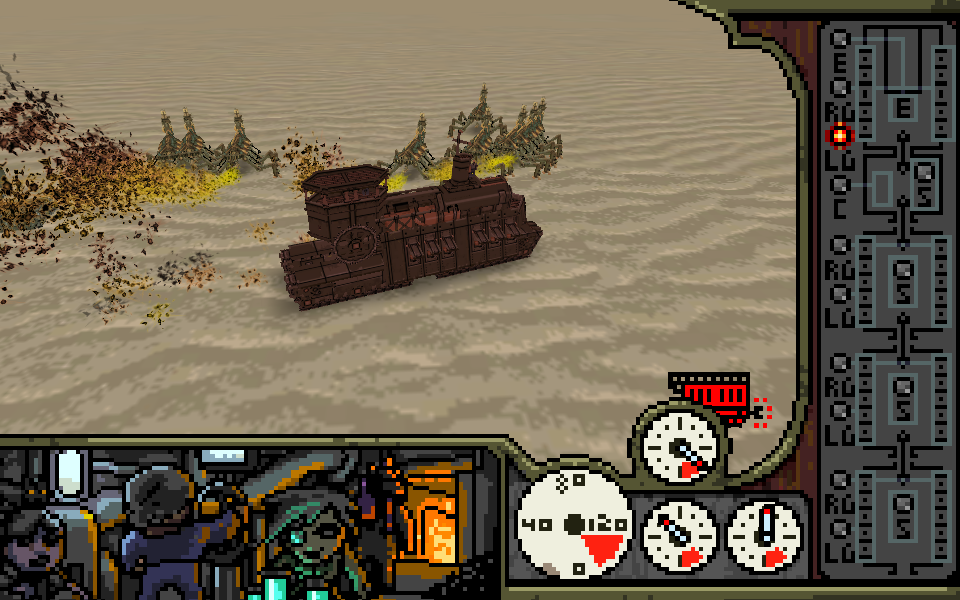 The Humble Bundle Mojam (Browser) screenshot: The Broadside Express: Suffering some minor damage, the train turns red.