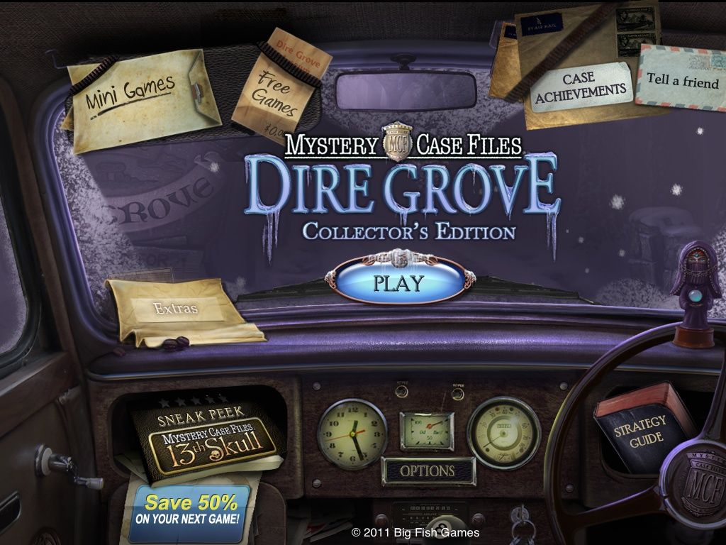 Mystery Case Files: Dire Grove (Collector's Edition) (iPad) screenshot: Title / main menu