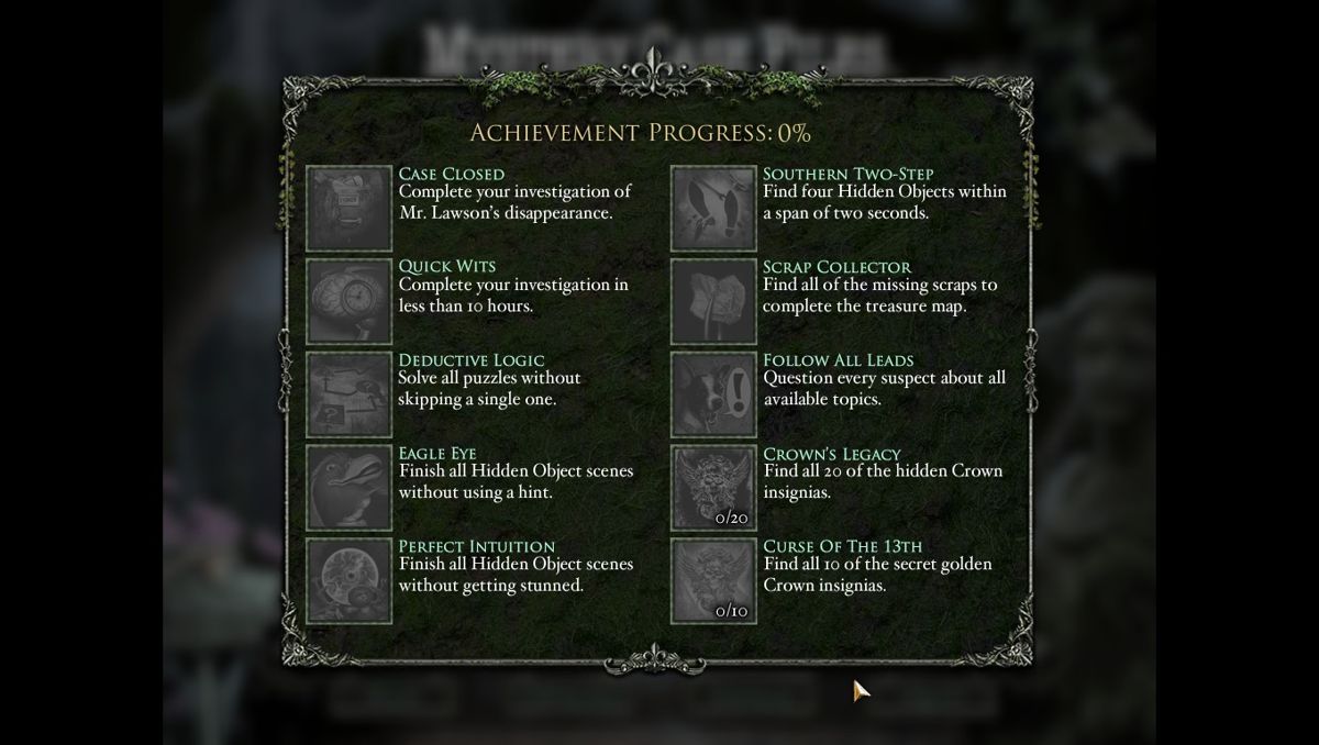 Mystery Case Files: 13th Skull (Collector's Edition) (Macintosh) screenshot: Collector's Edition achievements