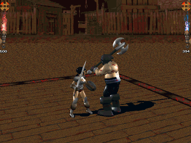 Iron & Blood: Warriors of Ravenloft (DOS) screenshot: The arena (II): Notice how the camera adjusts itself to capture the fight better