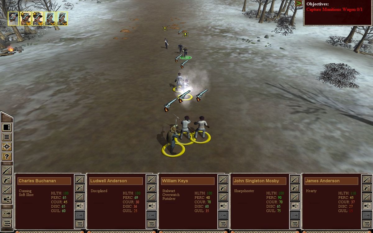 Mosby's Confederacy (Windows) screenshot: Mosby's Raiders enter combat with Union troops!