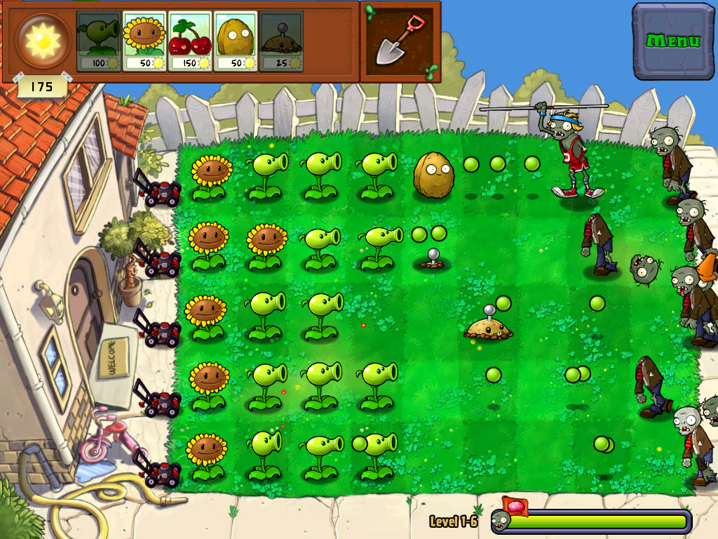 Plants vs. Zombies (iPad) screenshot: My plants are holding off the zombies so far