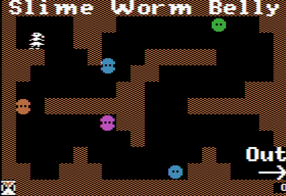 Think Quick! (Apple II) screenshot: If a slime worm eats you you'll need to scape from its belly!