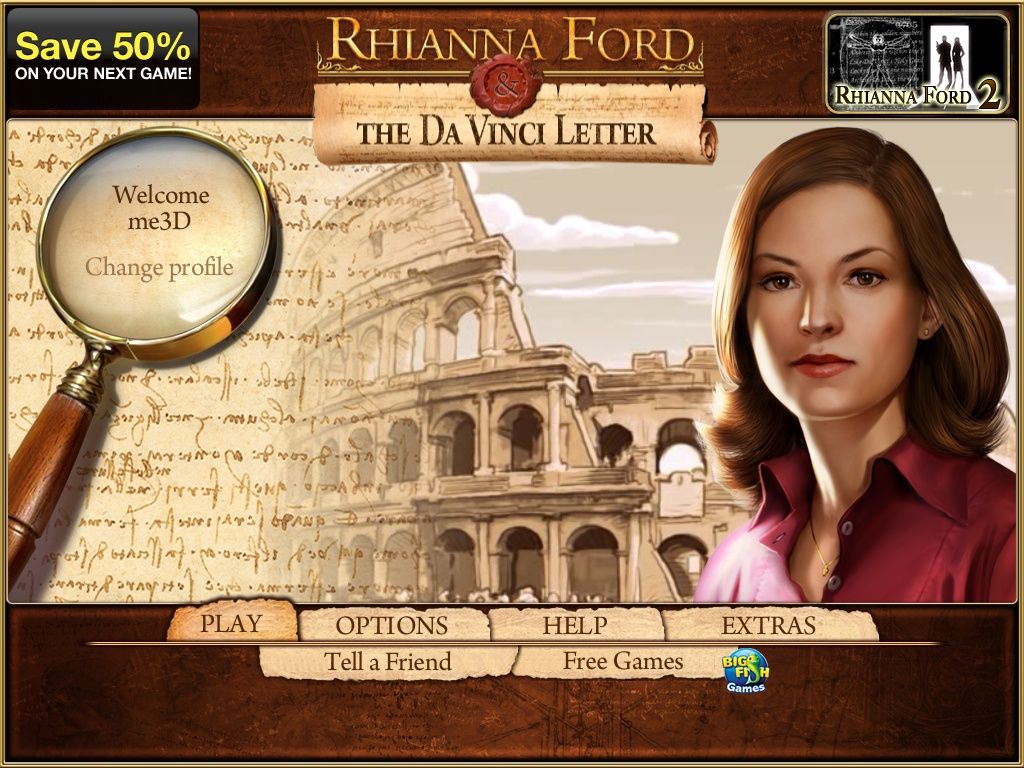 Rhianna Ford & The Da Vinci Letter (iPad) screenshot: Title / main menu