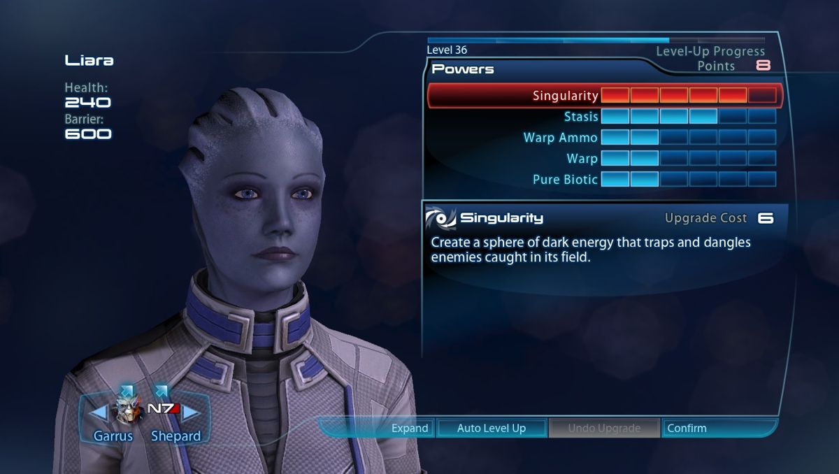 Mass Effect 3 (Windows) screenshot: Level Up menu