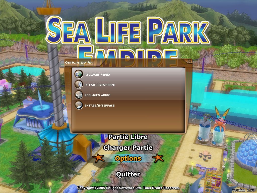Marine Park Empire (Windows) screenshot: Once the tutorials are done, go to the options menu and customize the game as you want