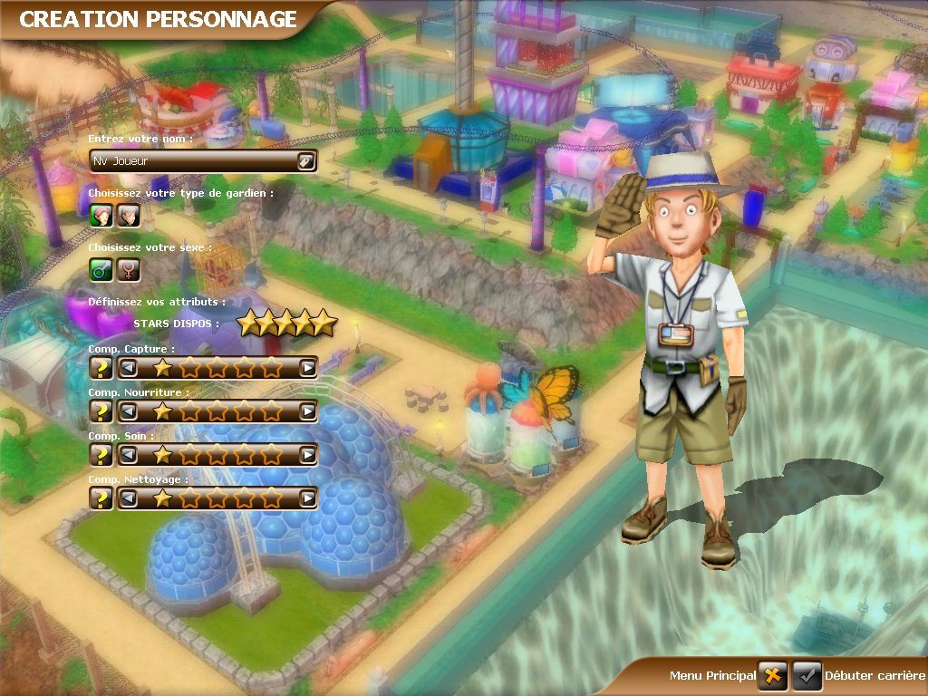 Marine Park Empire (Windows) screenshot: Start a new game, choose and/or create a character